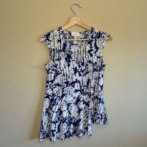 Laundry shirt womens small asymmetrical short sleeve blouse blue & white